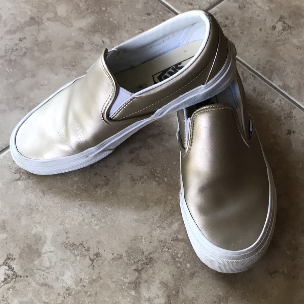 Vans Classic Muted Golden Metallic Slip On Sneaker Shoes Size W 6.5 M 5.0